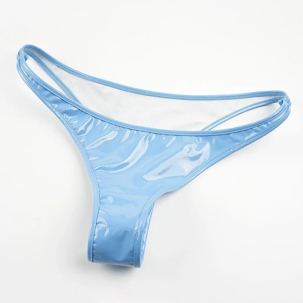 Tiburón Wet-Look Bikini Set – Edgy Shark Print Metallic Swimsuit