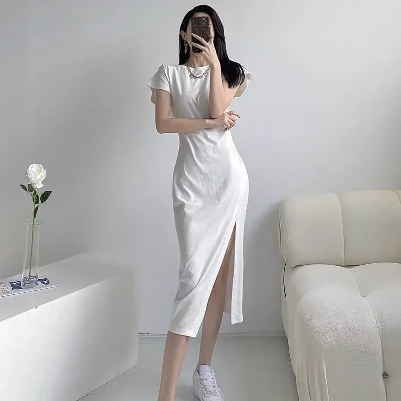 Elegant Midi Split-Side Bodycon Dress