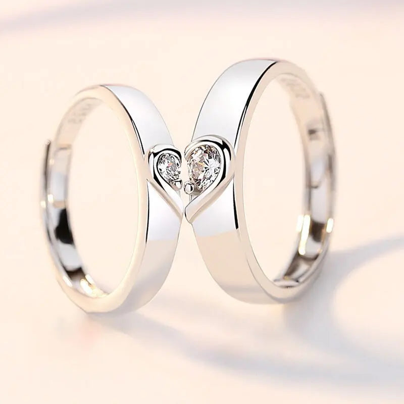 Amour Adjustable Couple Rings – 2-Piece Matching Love Heart Promise Set