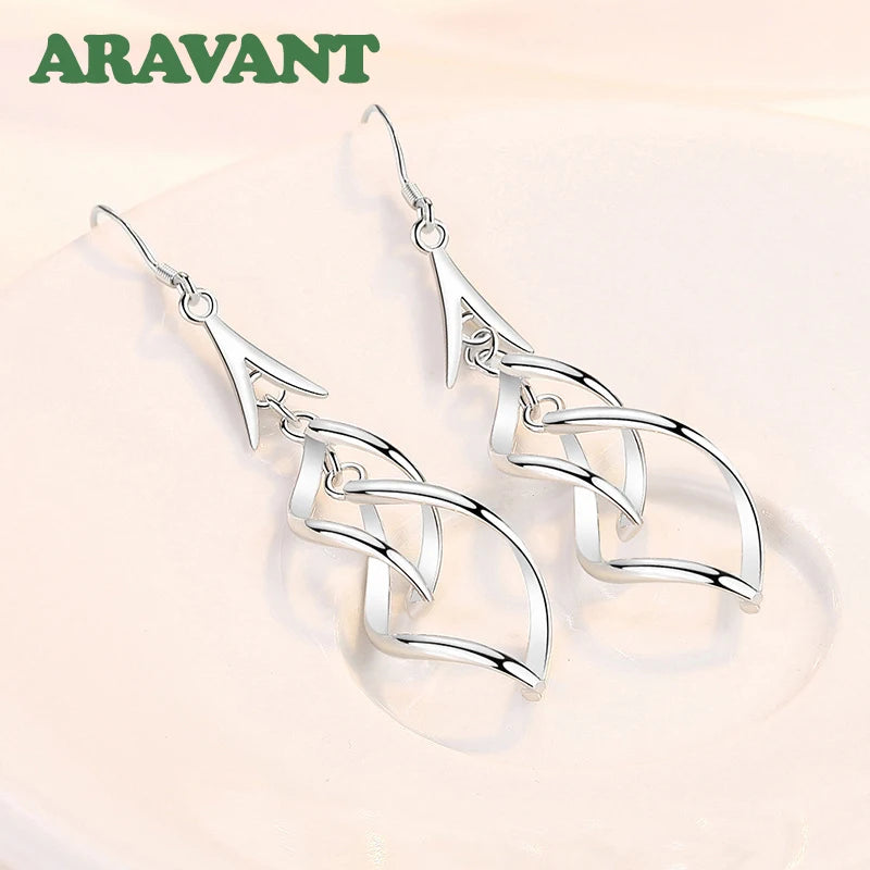 Elegant 925 Sterling Silver Hollow Long Drop Earrings