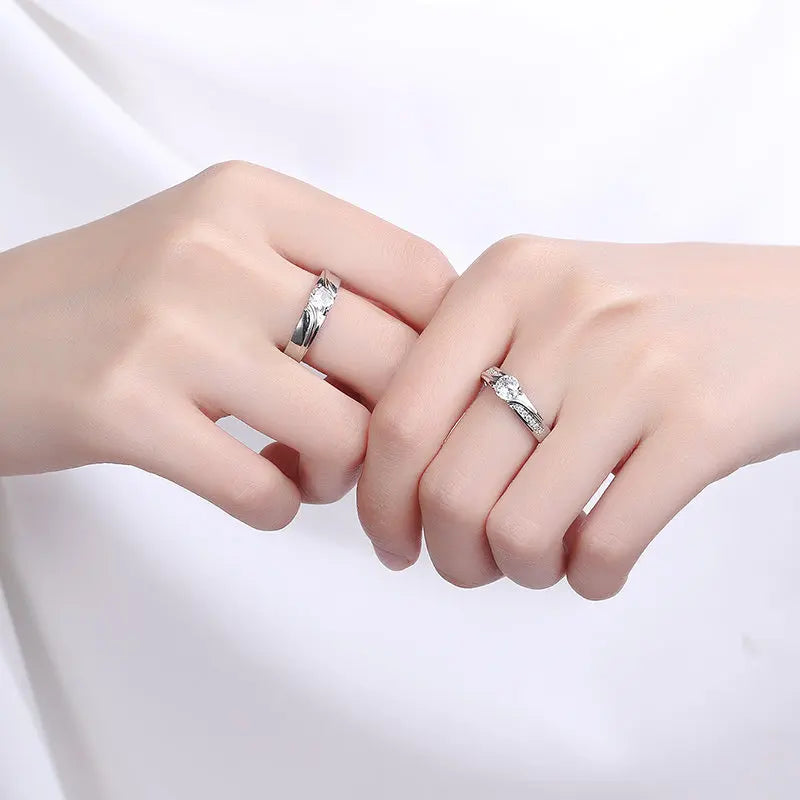 Amour Adjustable Couple Rings – 2-Piece Matching Love Heart Promise Set