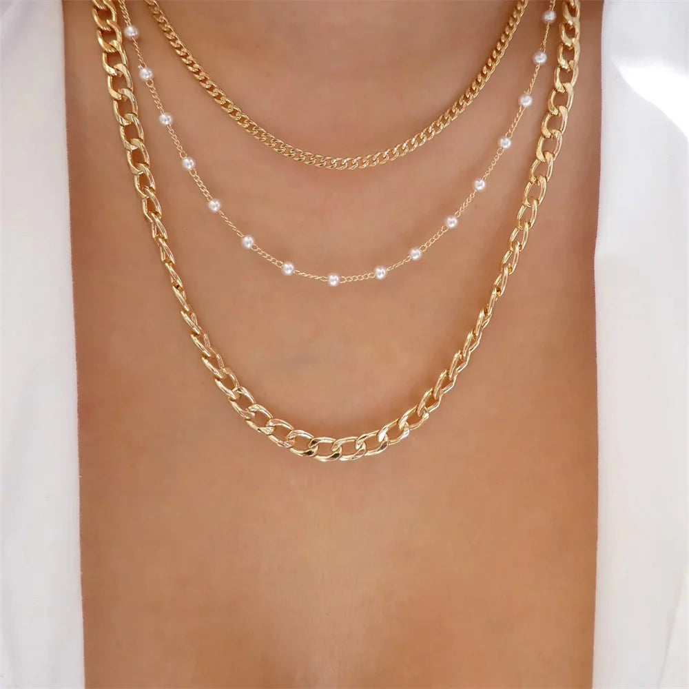 Vintage Elegant Layered Chain Pearl Necklace