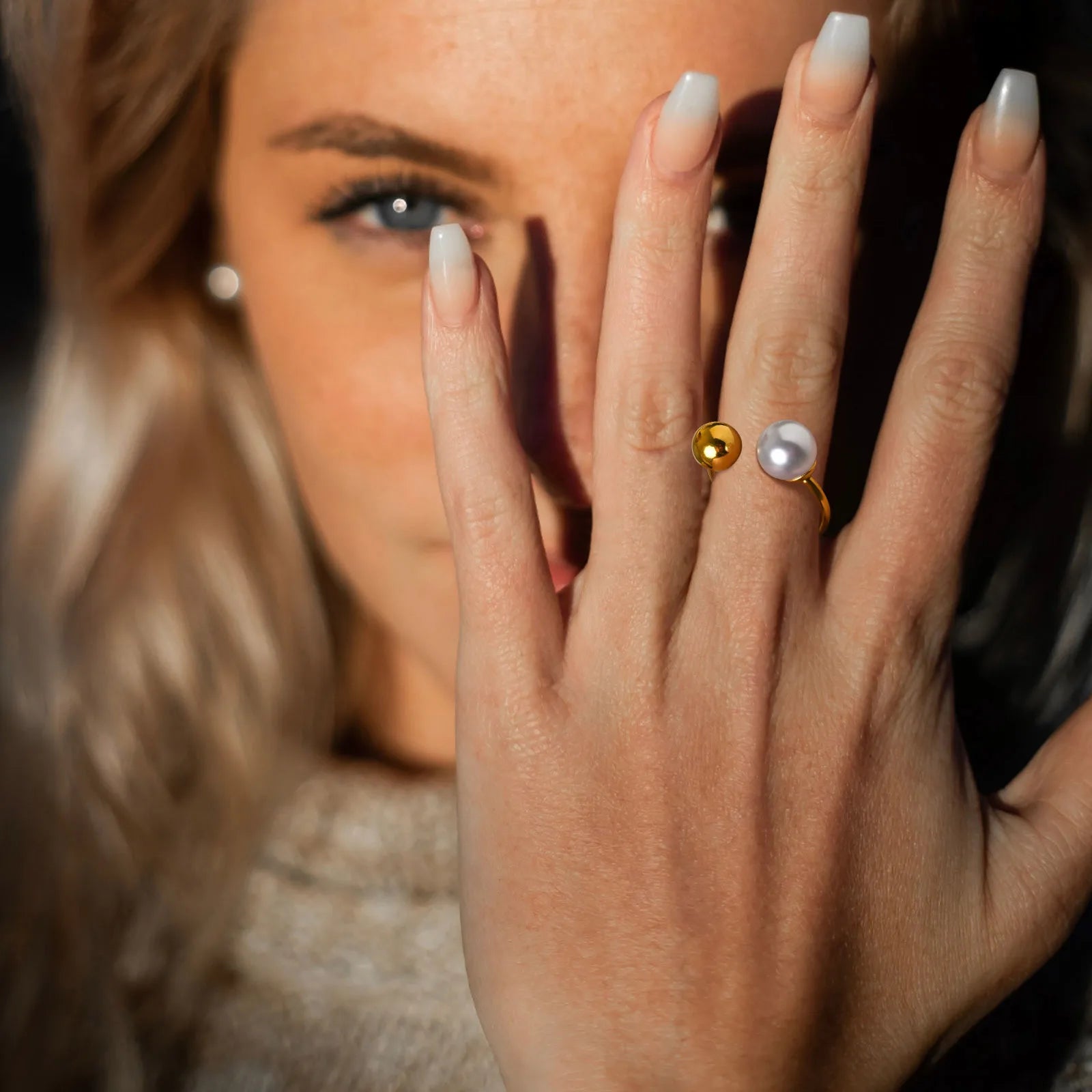 Elegant Double Pearl Open Cuff Ring