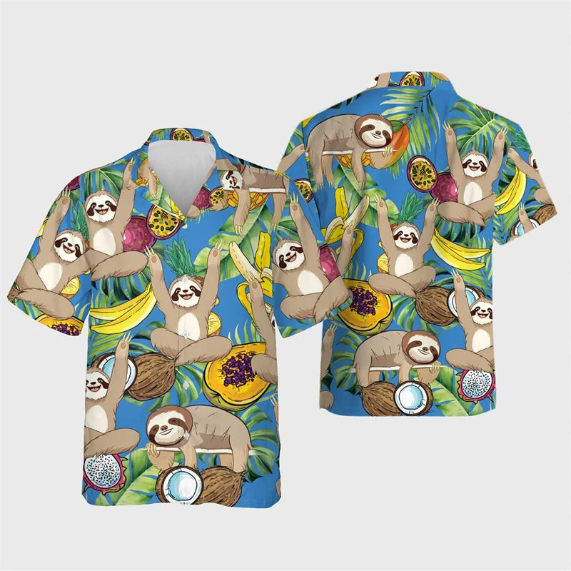 Zalea Sloth Hawaiian Shirt – 3D Printed Tropical Beach Casual Top