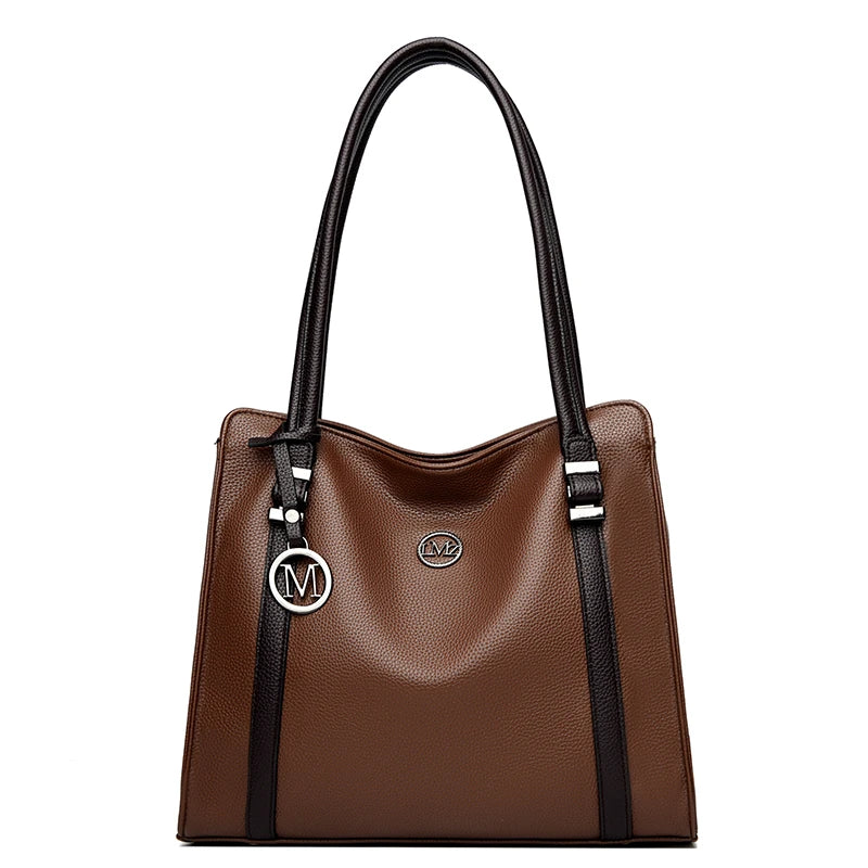 Luxury Leather Shoulder Bag - Large Capacity Tote