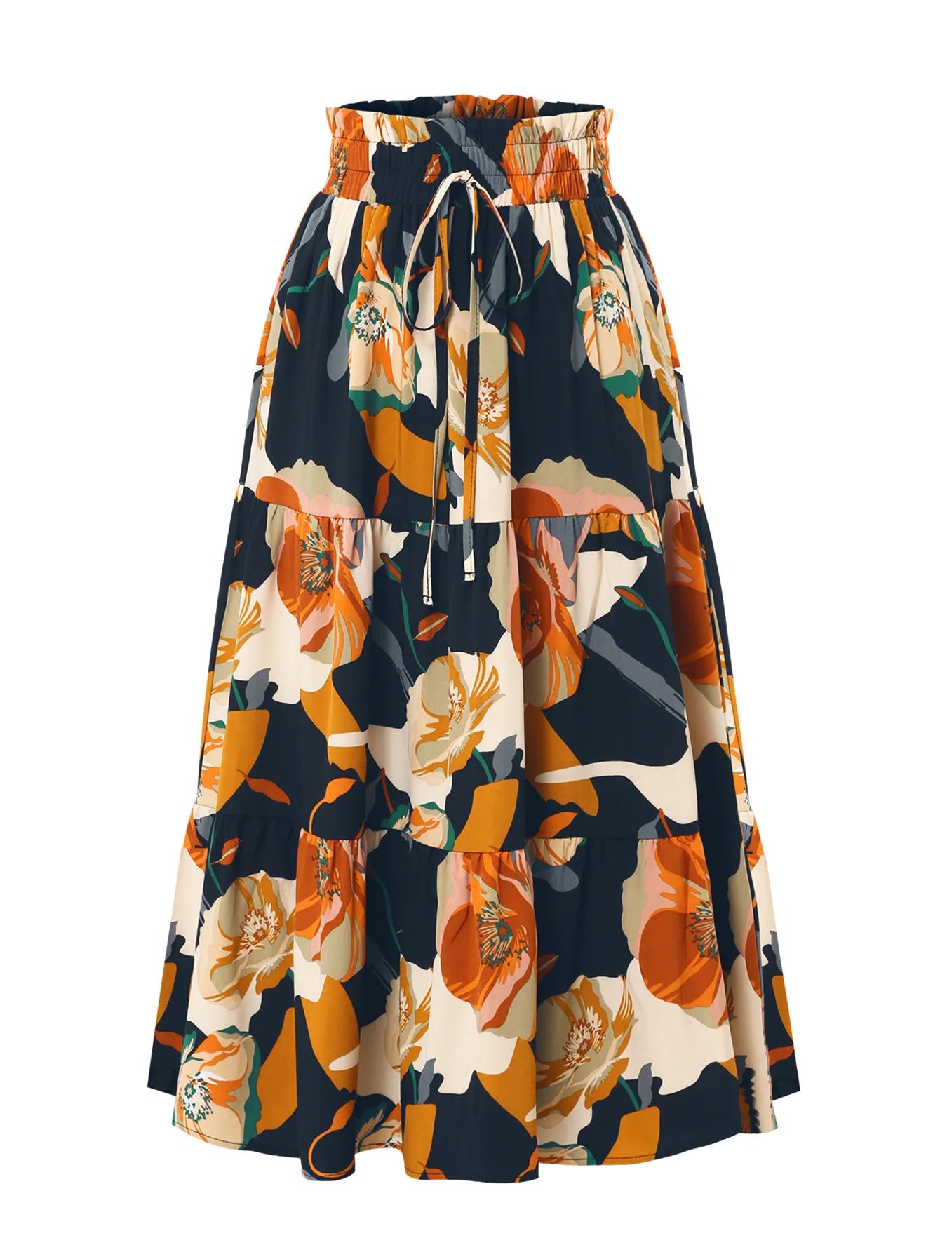 Santorini Bohemian Maxi Skirt – Flowy Summer Floral Long Skirt