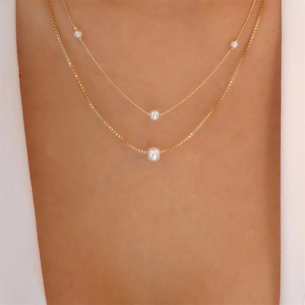 Vintage Elegant Layered Chain Pearl Necklace