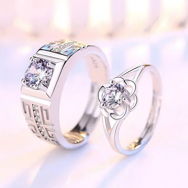 Amour Adjustable Couple Rings – 2-Piece Matching Love Heart Promise Set