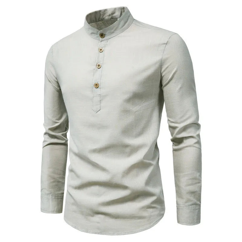 Verona Slim-Fit Mao Collar Shirt – Men's Smart-Casual Long-Sleeve