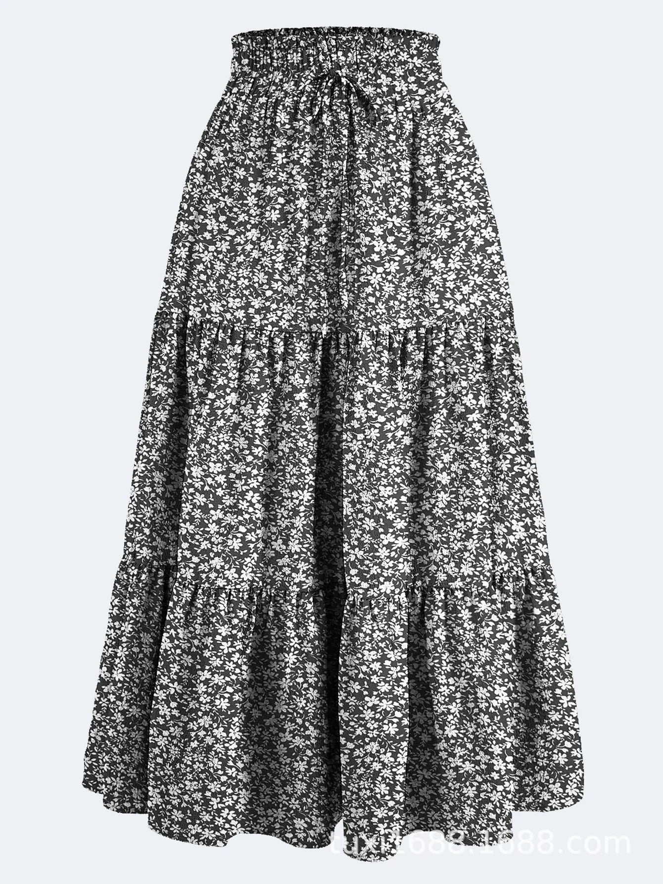 Santorini Bohemian Maxi Skirt – Flowy Summer Floral Long Skirt
