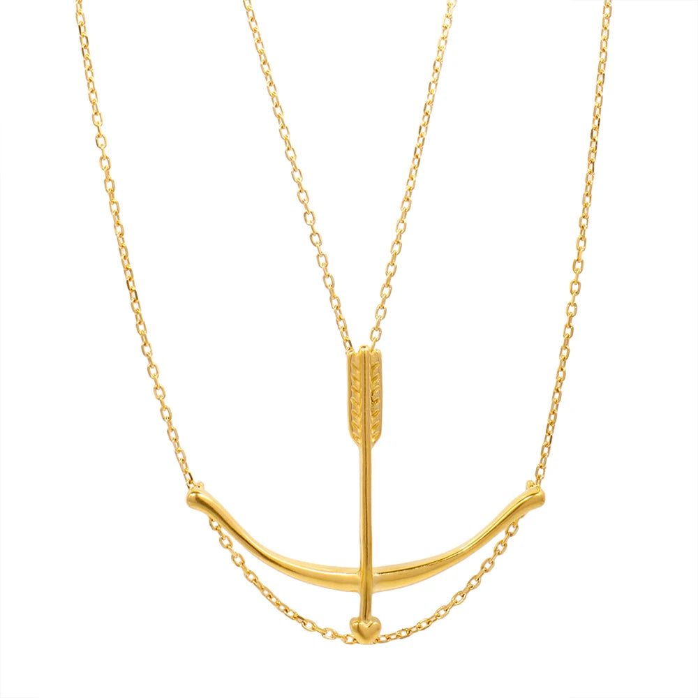 The "Aura Archer" Double Chain Necklace – Vintage Stainless Steel Bow & Arrow Pendant