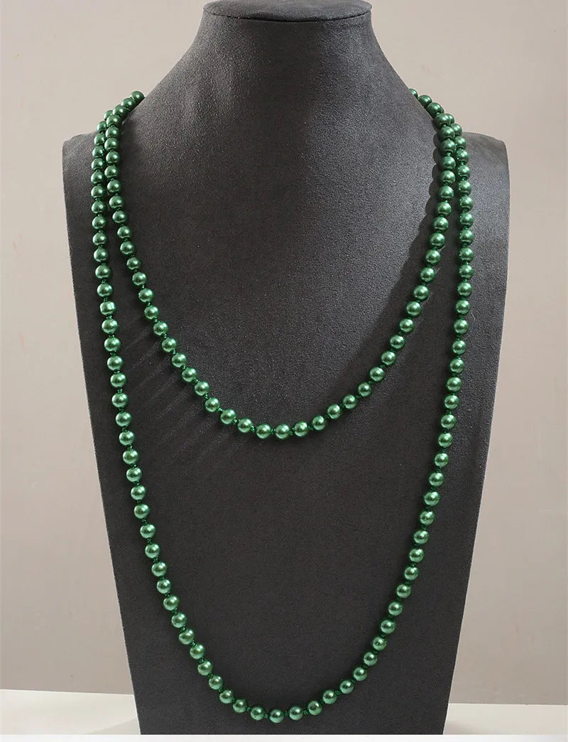 Audrey Elegant Long Pearl Necklace – Handmade Statement Sweater Chain