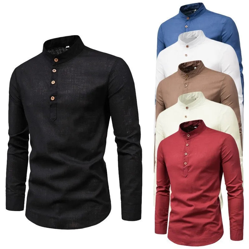 Verona Slim-Fit Mao Collar Shirt – Men's Smart-Casual Long-Sleeve