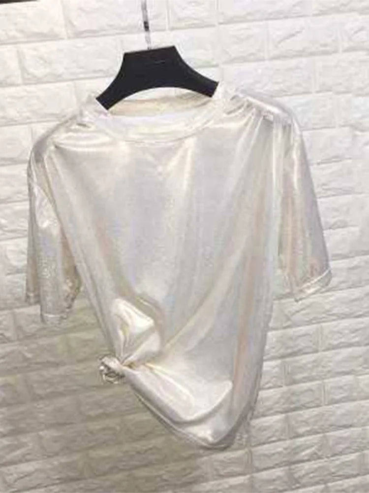 Cosmic Aura Shiny Tee – Harajuku Aesthetic Loose T-Shirt