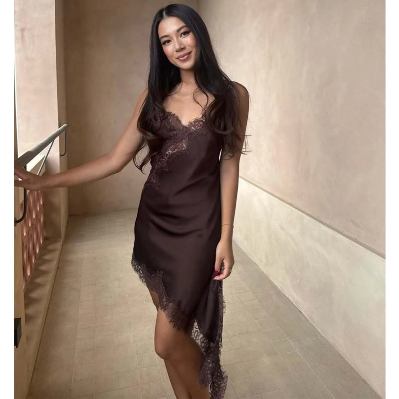 Elegant Satin Lace Backless Mini Summer Dress