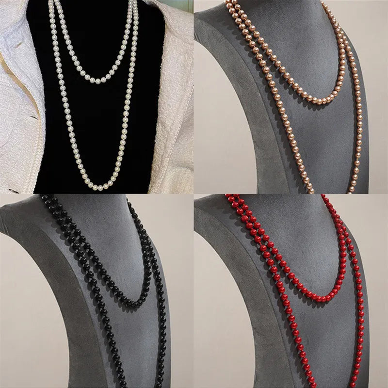 Audrey Elegant Long Pearl Necklace – Handmade Statement Sweater Chain