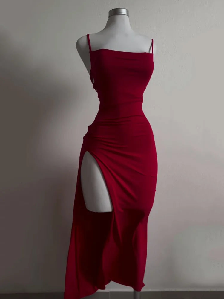 The "Aura Siren" Backless Maxi Dress – Sexy Lace-Up Split Bodycon Gown