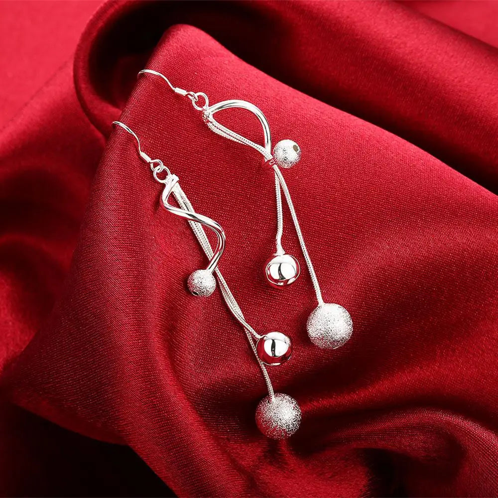 The "Aura Silver Droplet" Long Earrings – Genuine 925 Sterling Silver Bead Jewelry