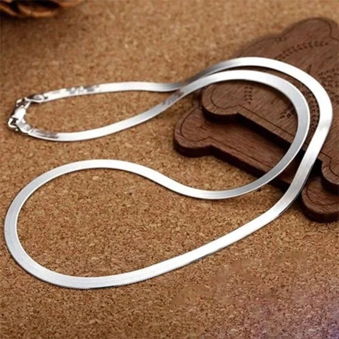 Silver color Gold Plated 4MM Flat chain Necklace for Women Luxury Fine Jewelry wedding gift choker Clavicle