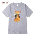 Japanese Style Samurai Cat Graphic Streetwear T-Shirt