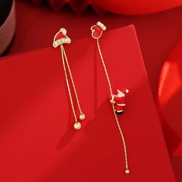 Elegant Festive Red Pearl Drop Earrings