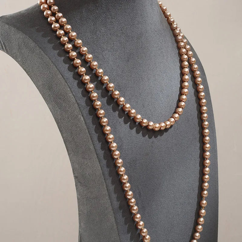 Audrey Elegant Long Pearl Necklace – Handmade Statement Sweater Chain