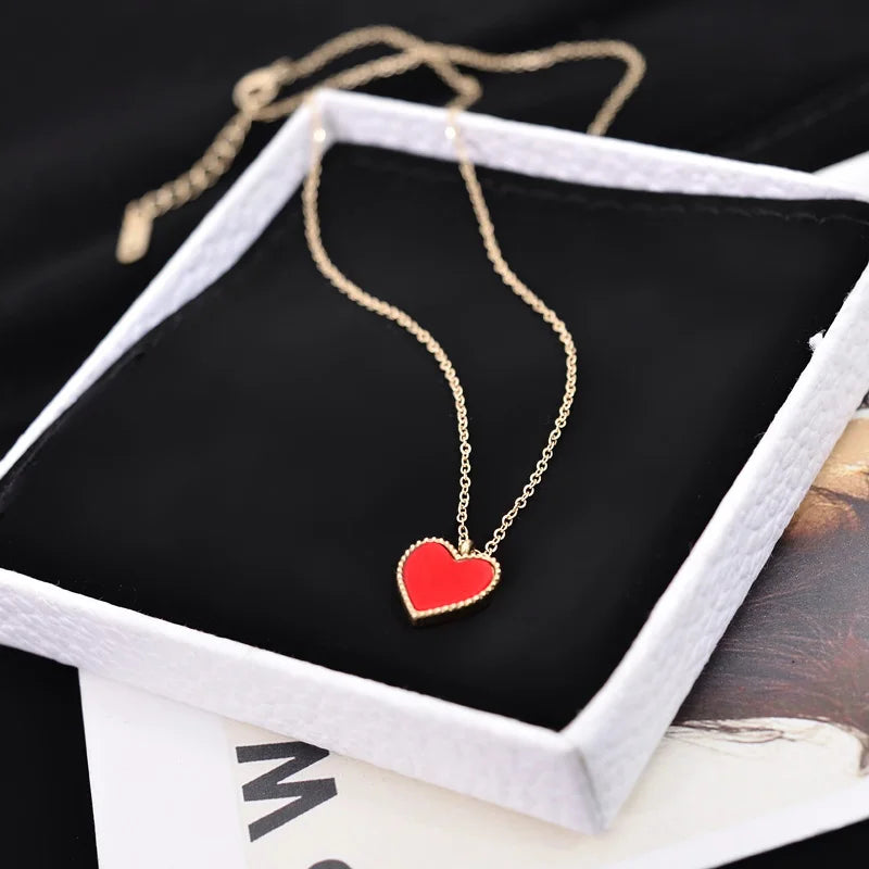 Gold-Tone Enamel Heart Drop Necklace