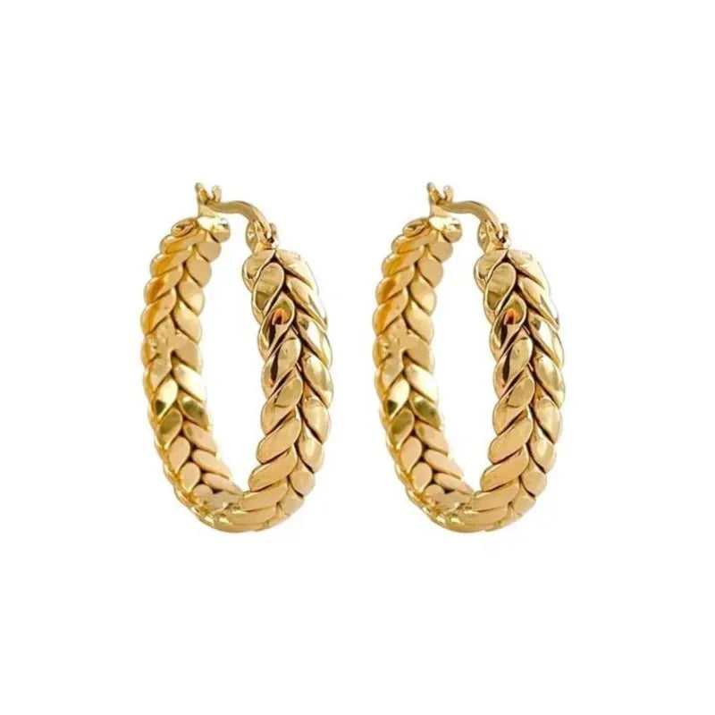Aurelia Wheat Hoop Earrings – Waterproof 316L Stainless Steel Jewelry