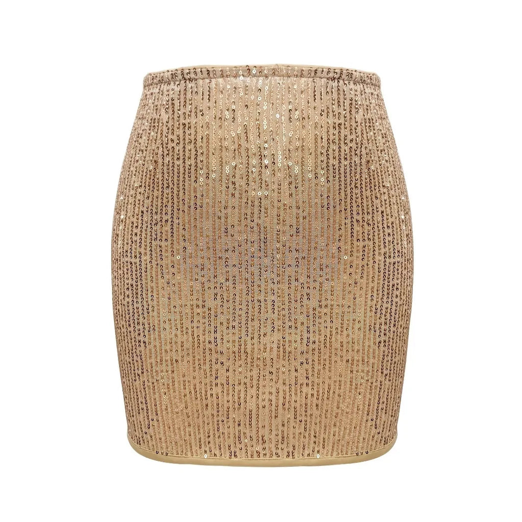 The "Aura Liquid Metal" Sequined Mini Skirt – Vintage High-Waisted Party Wear