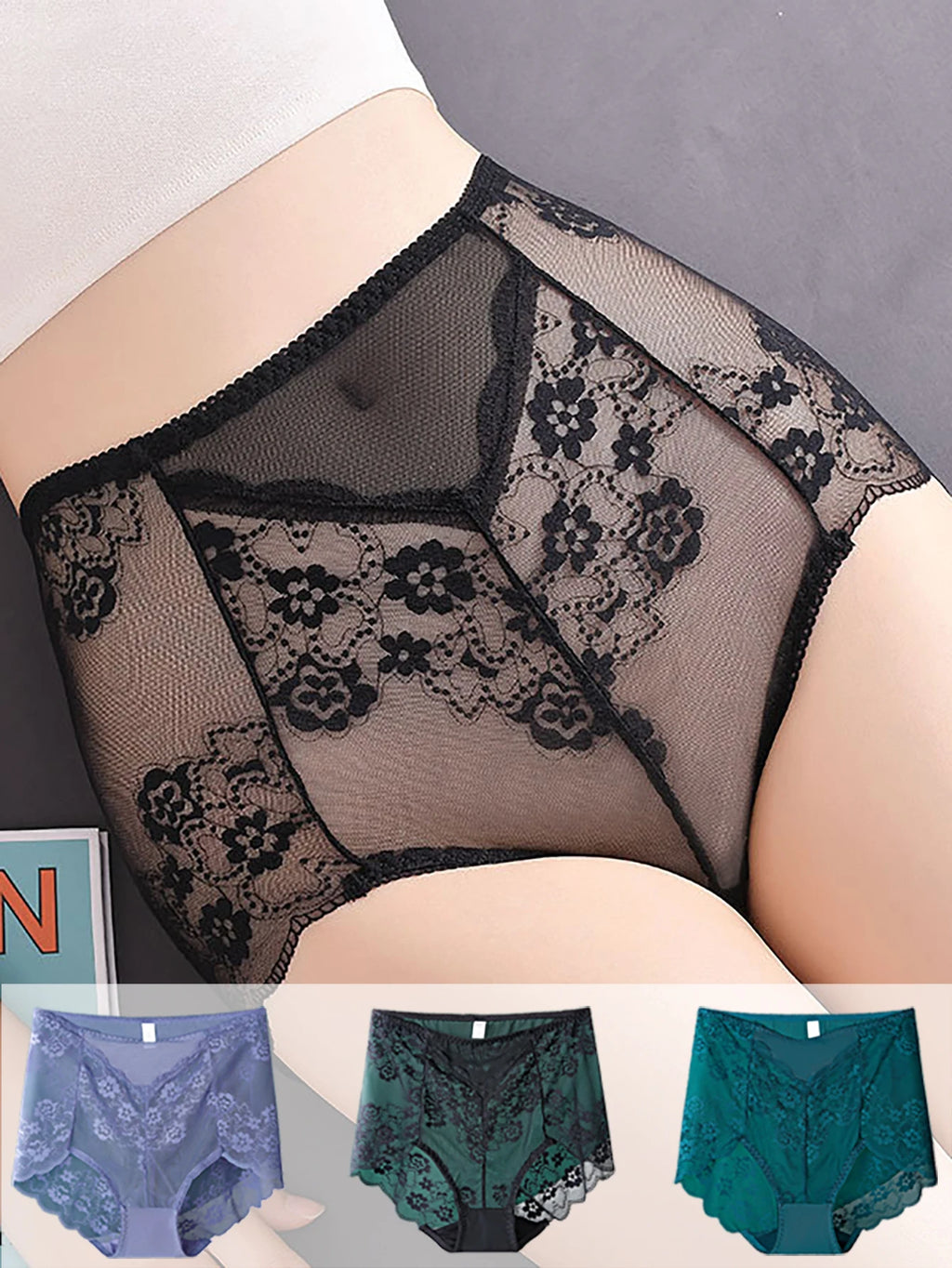 Seamless Perforated Lace High-Waisted Briefs