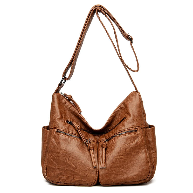 Everyday Soft Leather Shoulder Bag - Spacious Tote