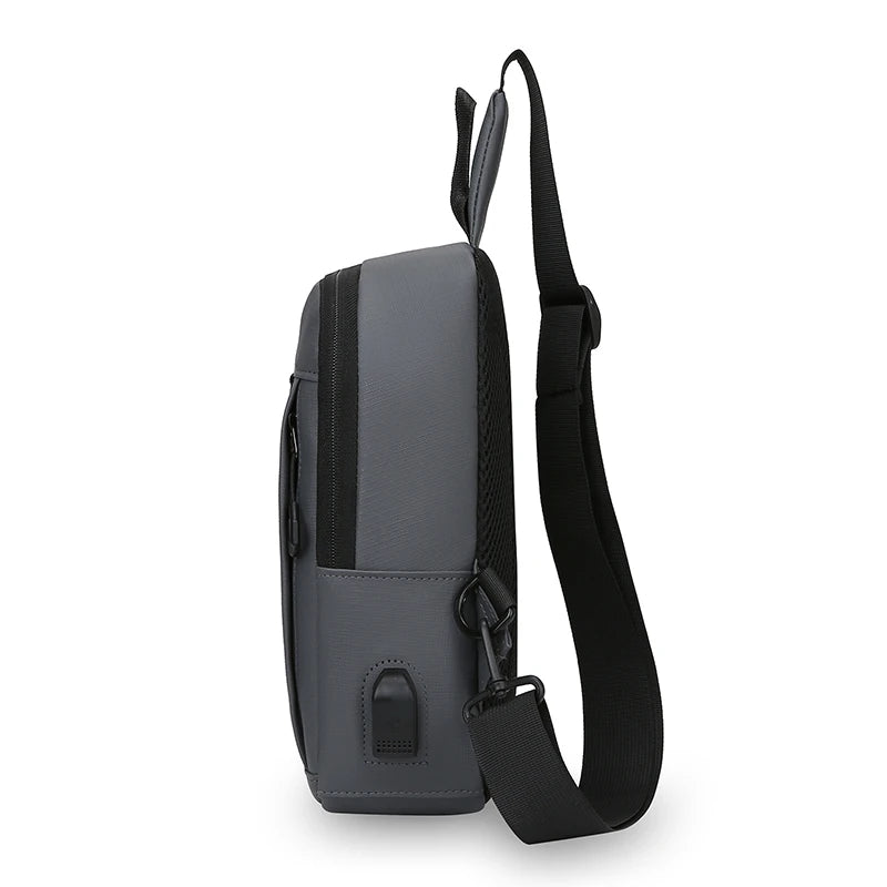 Anti-Theft Men's Crossbody Chest Bag with USB Charging Port - Water Resistant Outdoor Shoulder Messenger Bag