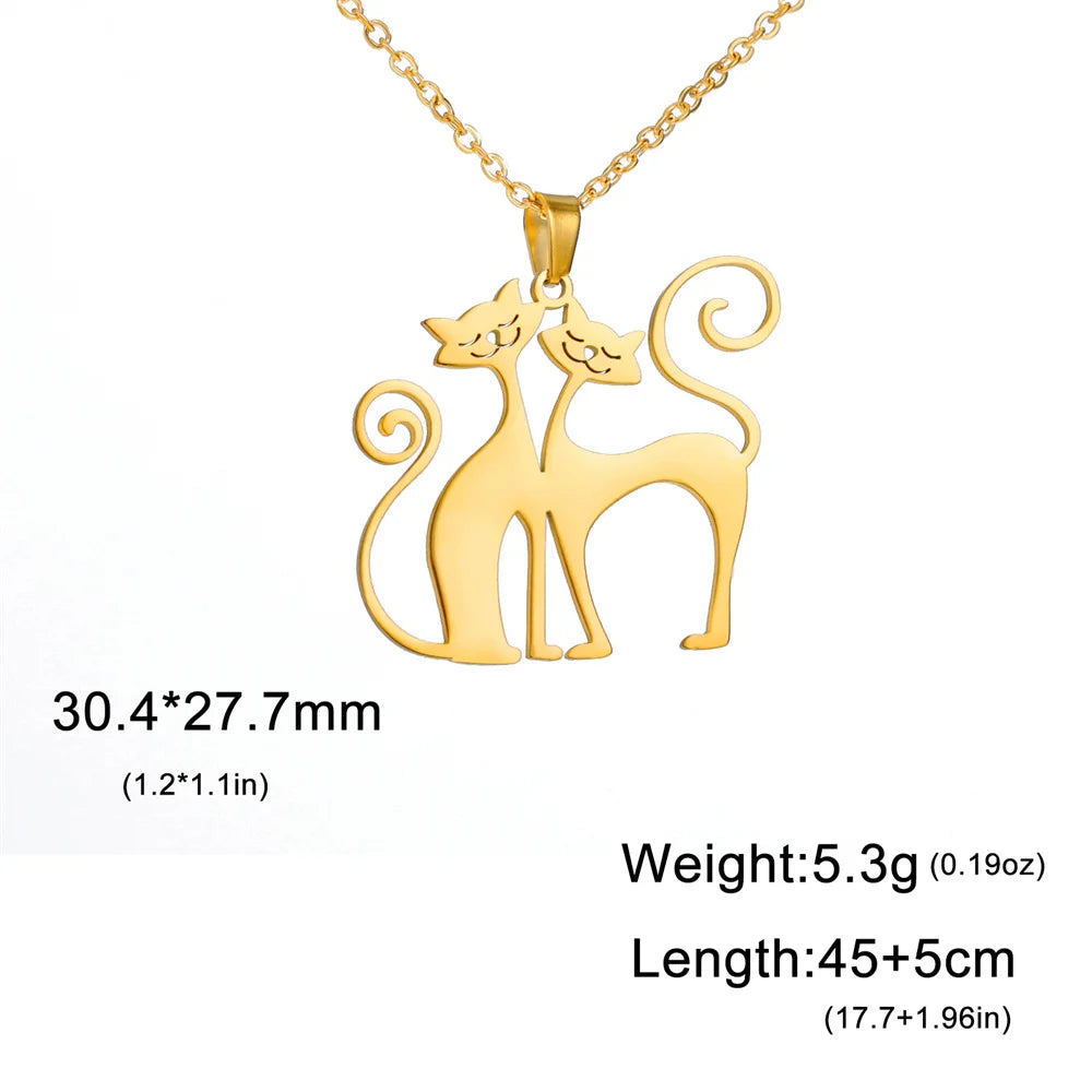 Minimalist Stainless Steel Quirky Long-Tail Cat Pendant Necklace