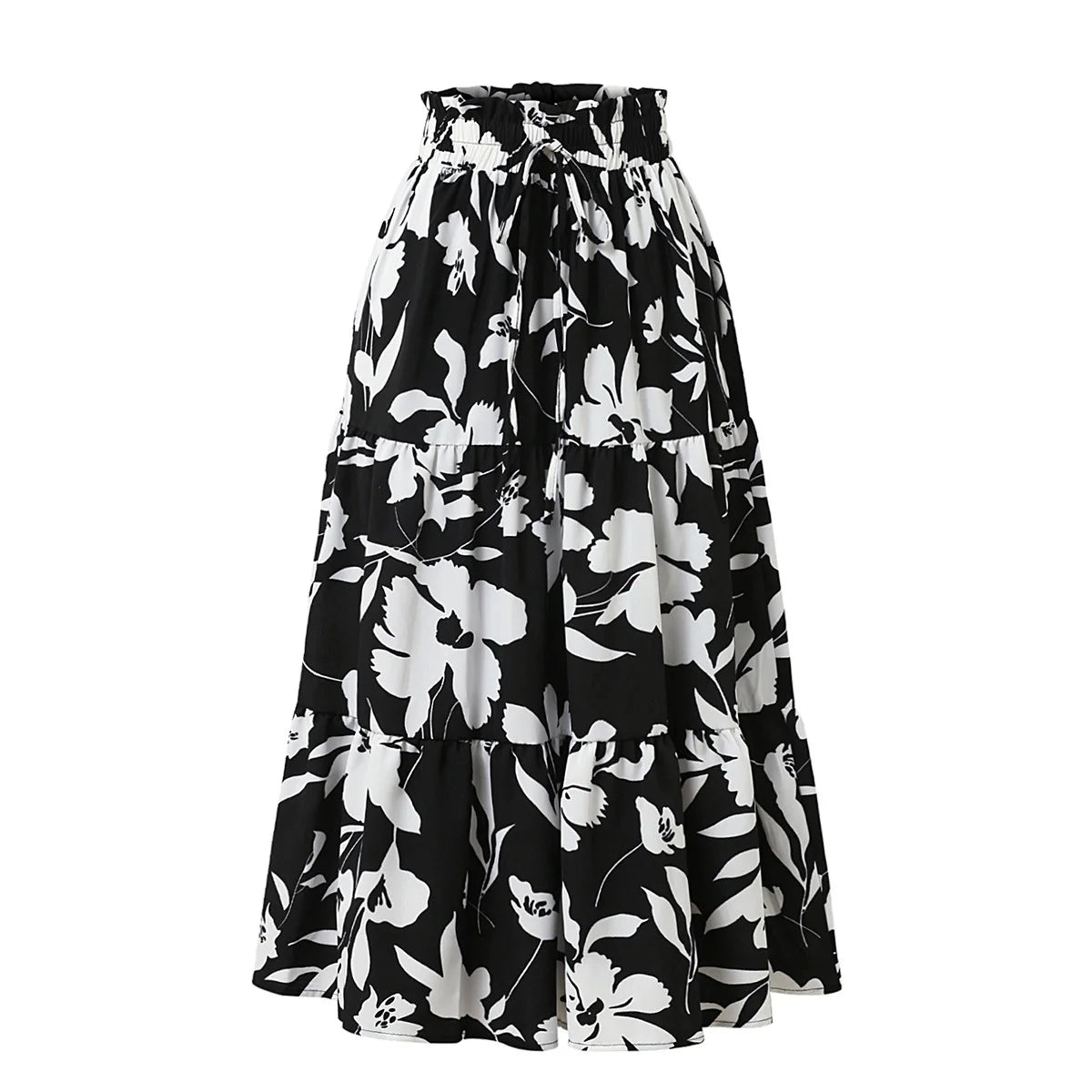 Santorini Bohemian Maxi Skirt – Flowy Summer Floral Long Skirt