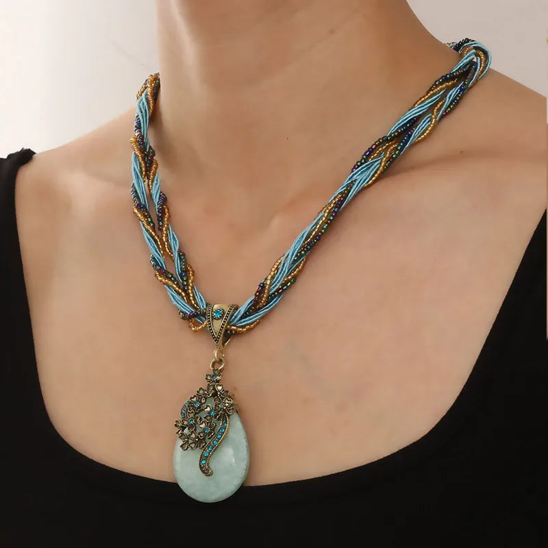 Vintage Emerald Green Teardrop Crystal Necklace