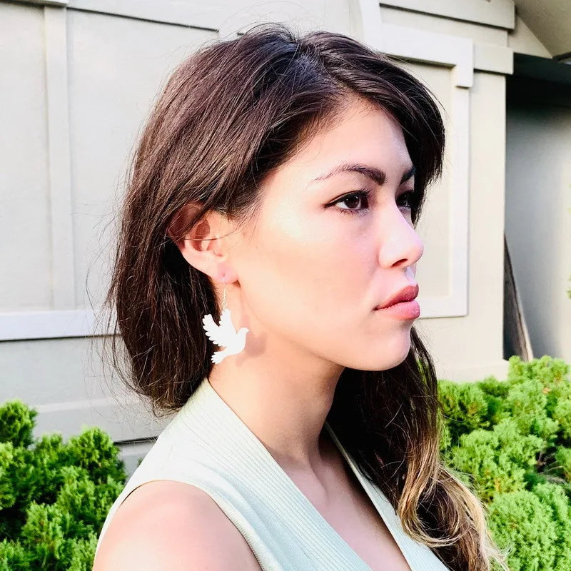 Elegant White Dove Acrylic Earrings - Lightweight Design