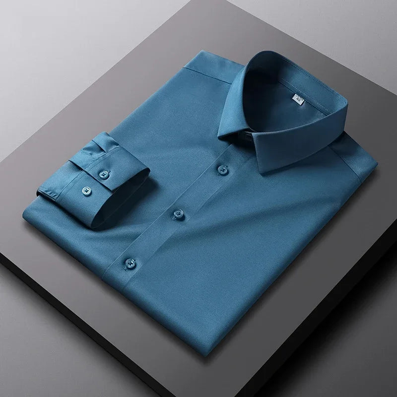 The "IronLess" Smart Business Shirt – Wrinkle-Resistant Solid Color Top