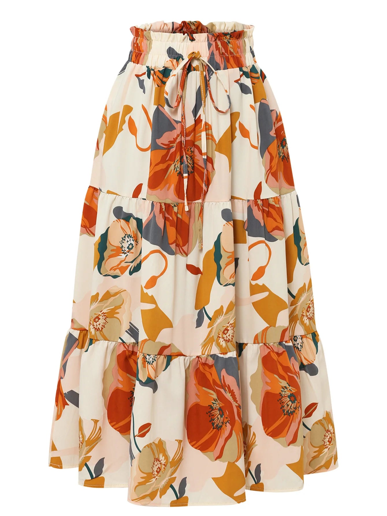 Santorini Bohemian Maxi Skirt – Flowy Summer Floral Long Skirt