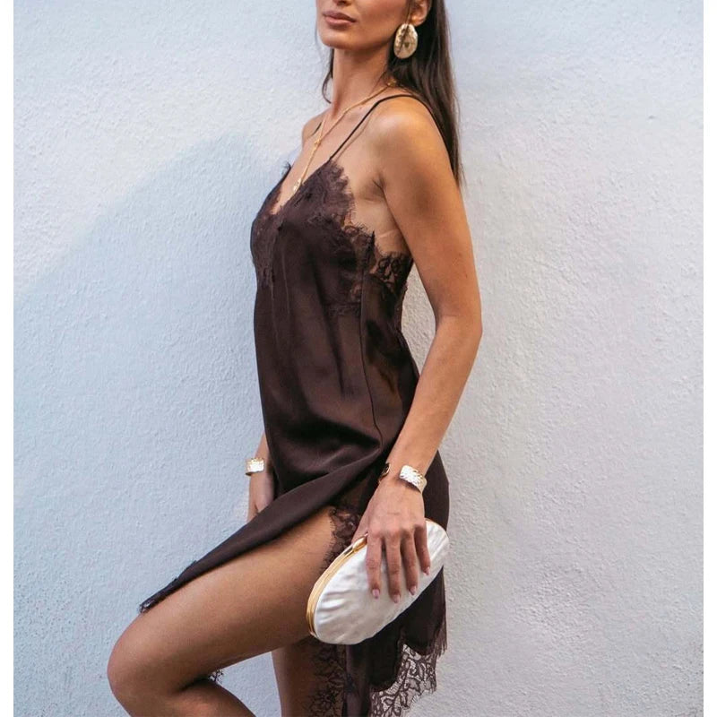 Elegant Satin Lace Backless Mini Summer Dress