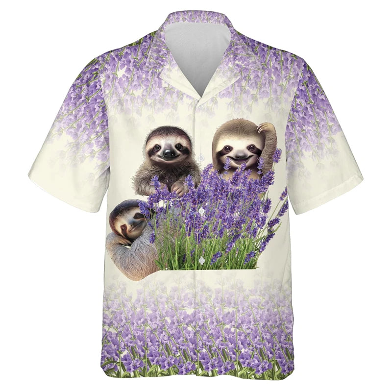 Zalea Sloth Hawaiian Shirt – 3D Printed Tropical Beach Casual Top