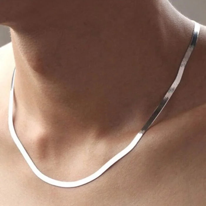 Silver color Gold Plated 4MM Flat chain Necklace for Women Luxury Fine Jewelry wedding gift choker Clavicle