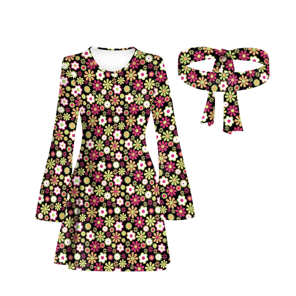 Vintage Bohemian Floral Print Maxi Dress - Retro 70s Inspired Holiday & Casual Wear