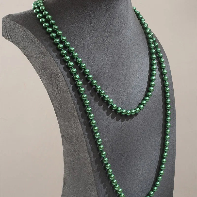 Audrey Elegant Long Pearl Necklace – Handmade Statement Sweater Chain