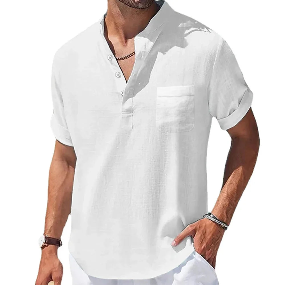 Amalfi Lightweight Cotton Linen Henley Shirt