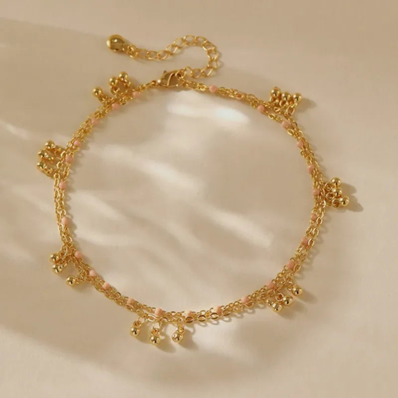 Boho Double Layer Beaded Anklet - 18K Gold Plated Minimalist Summer Foot Chain
