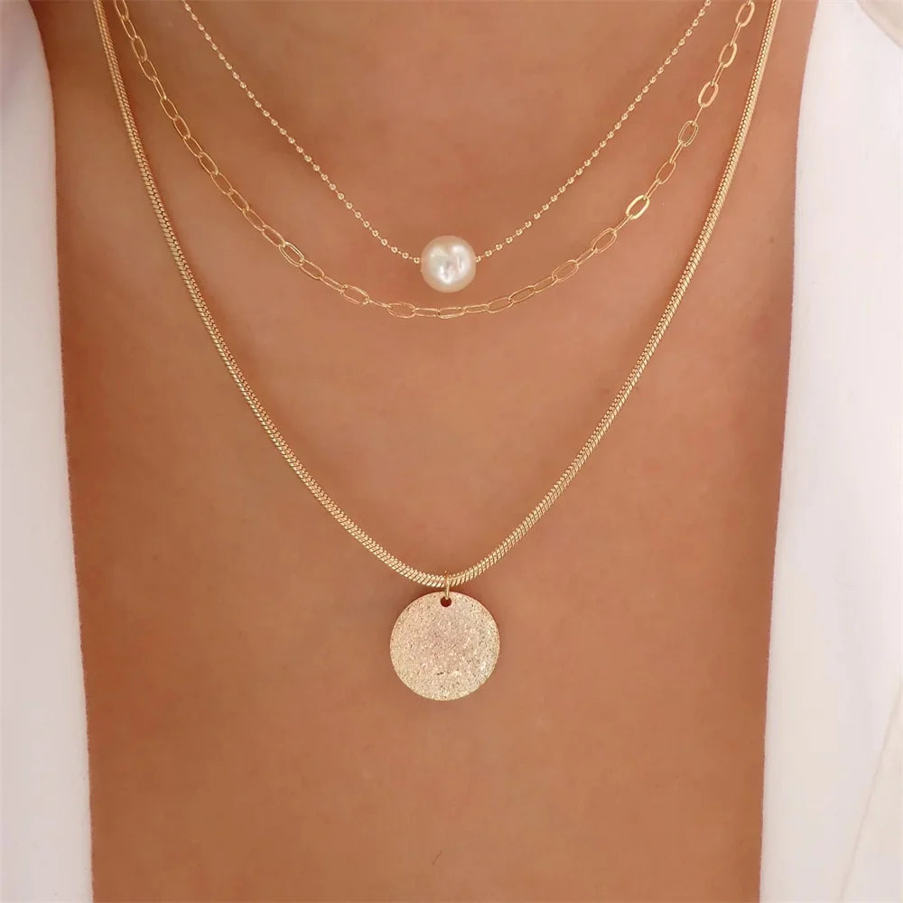 Vintage Elegant Layered Chain Pearl Necklace