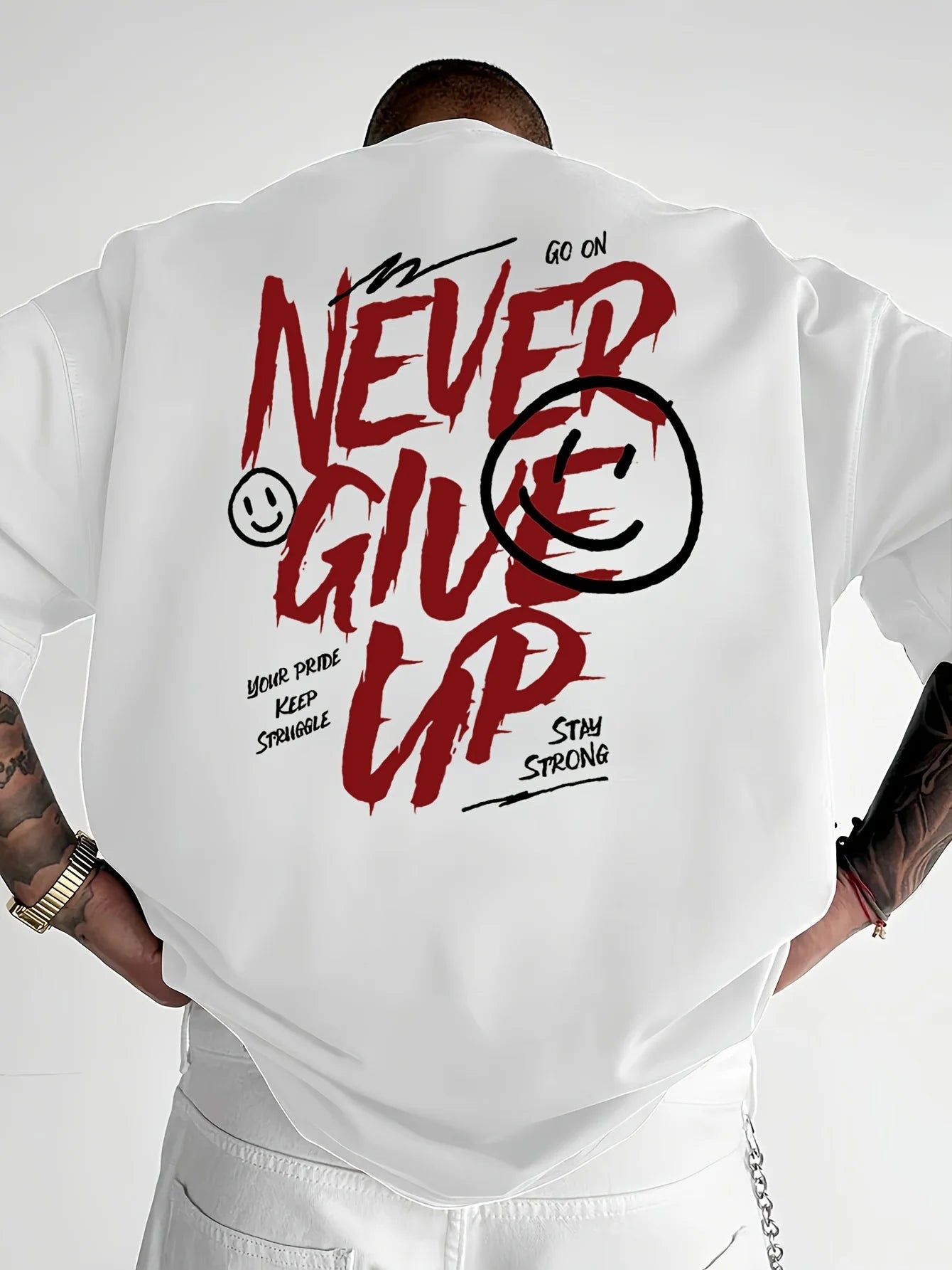 Urban Streetwear "Never Give Up" Graphic T-Shirt