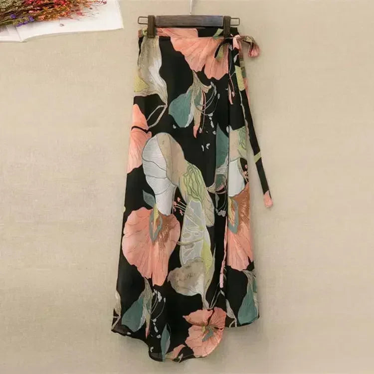 Floral High-Waist Wrap Maxi Skirt