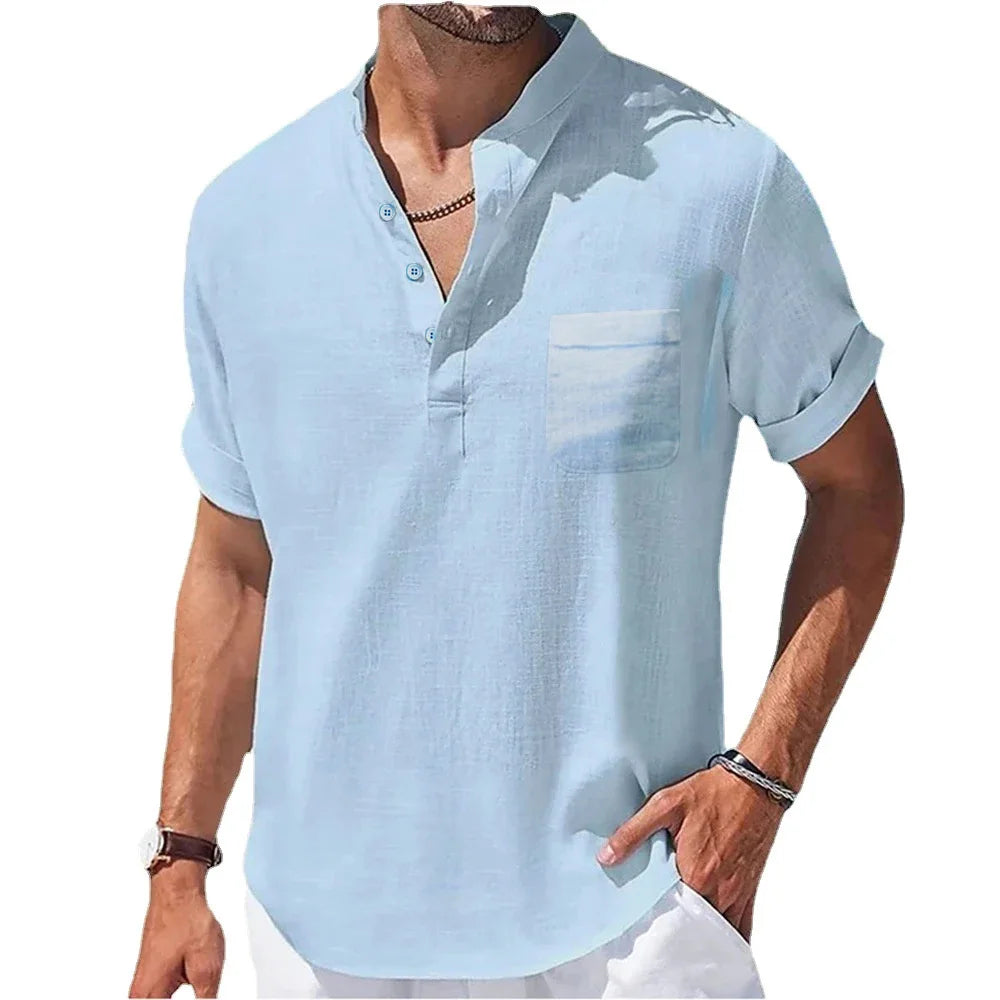 Amalfi Lightweight Cotton Linen Henley Shirt