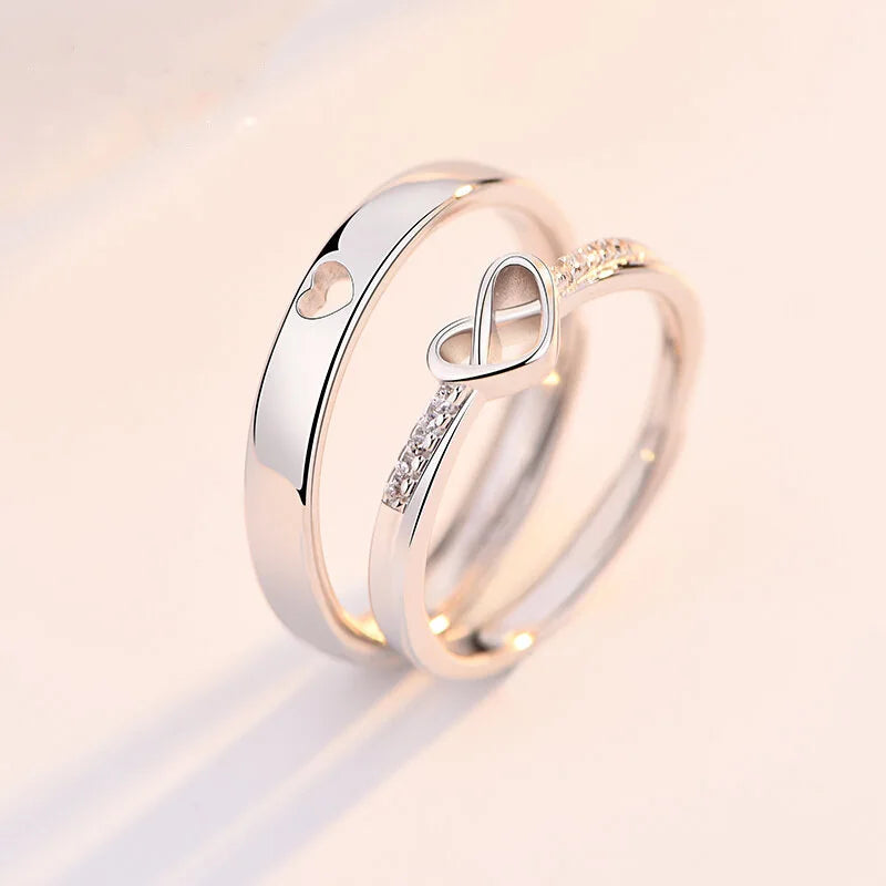 Amour Adjustable Couple Rings – 2-Piece Matching Love Heart Promise Set